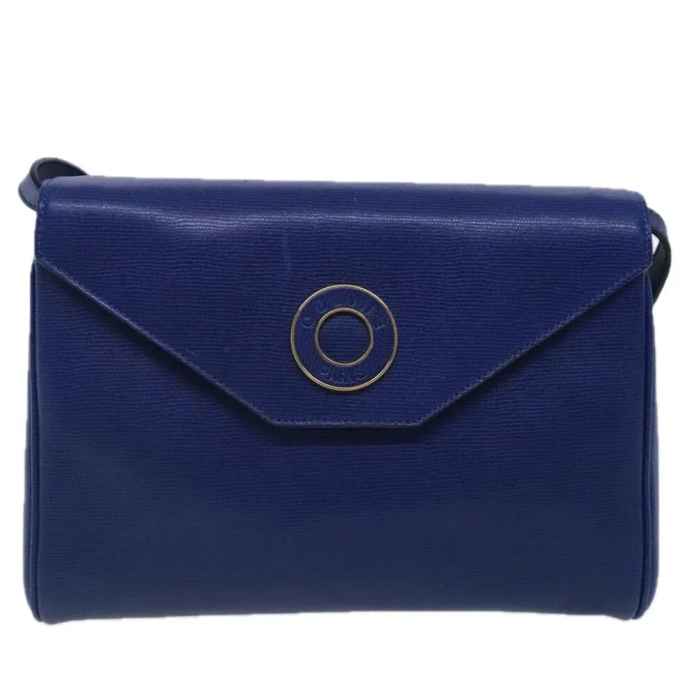 CELINE Shoulder Bag Leather Blue Gold Auth 94799V - Picture 2 of 15